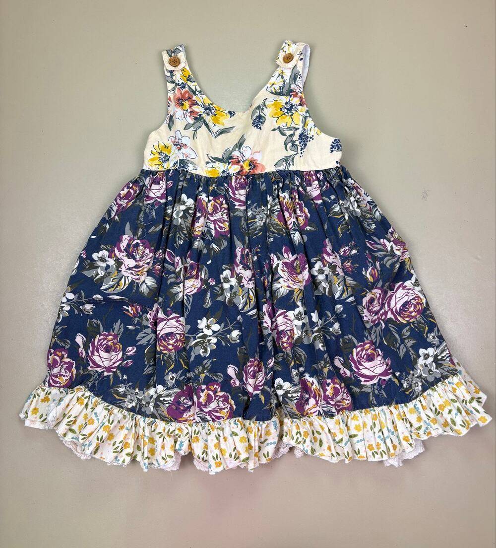 SweetHoney Girls Size 8 Floral Patchwork Ruffle Dress Boutique Boho EUC